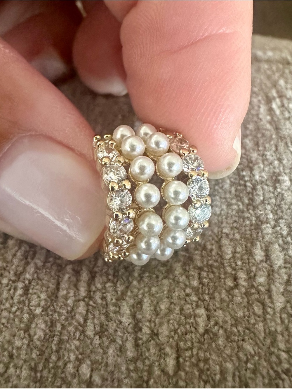 Gold-Tone Pearl and Crystal Multi-Row Ear Cuff